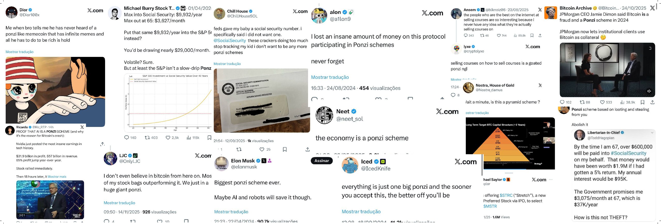 Twitter/X posts exposing everything as Ponzi schemes